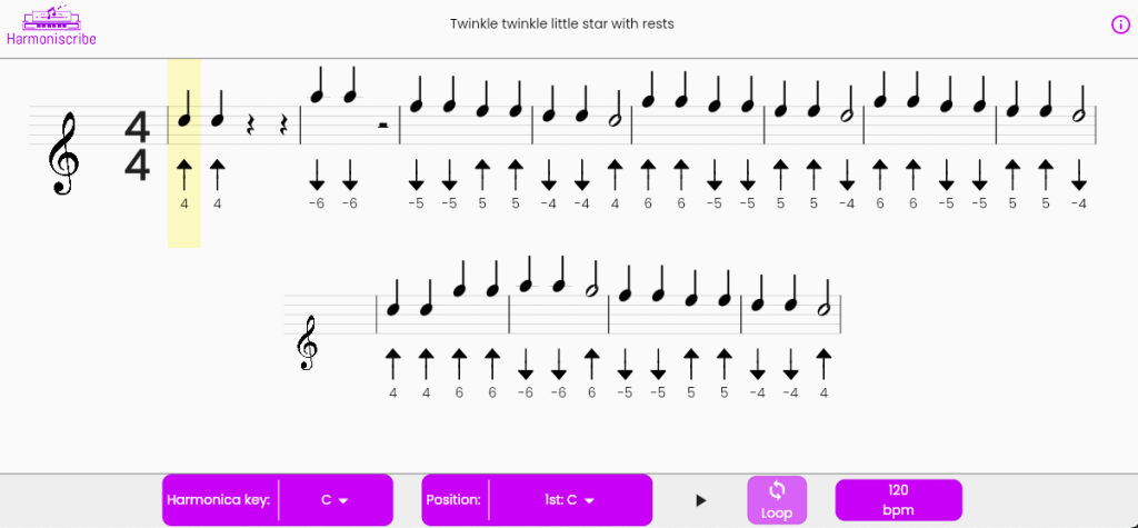 Screenshot of twinkle twinkle little star notation